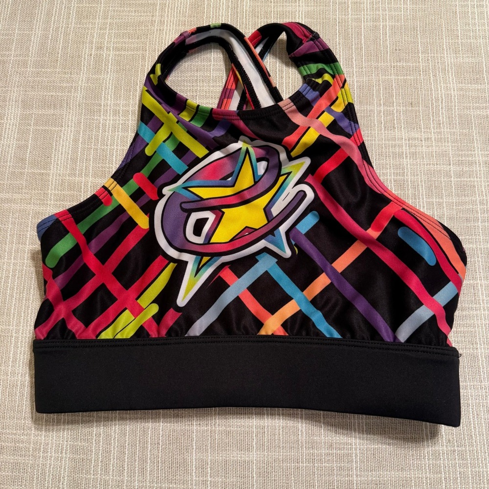 Rebel Athletic Rainbow Grid High Neck Racerback Sports Bra Black AS P101 01B